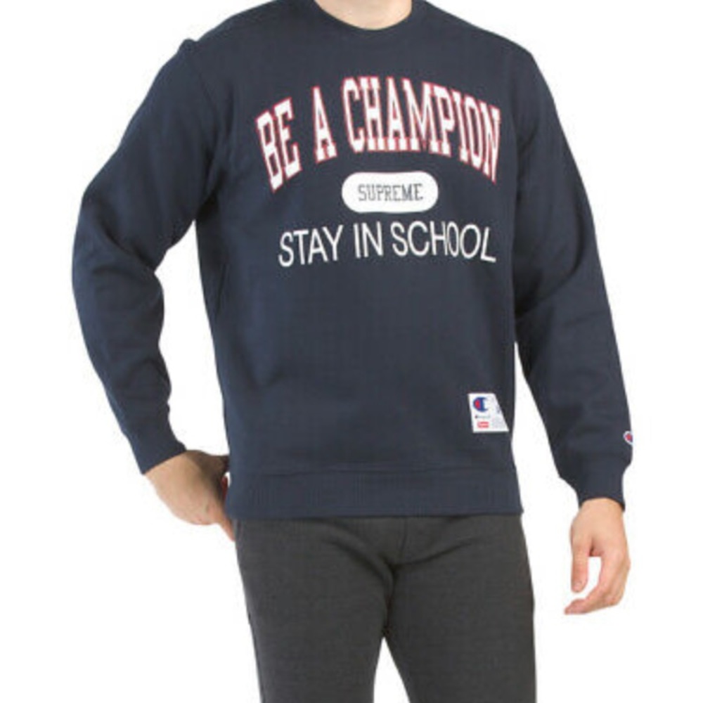Champion x Supreme Stay In School Sweatshirt Blue